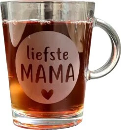Theeglas Liefste Mama - Moederdag Cadeautje - Glas Cadeau Moeder