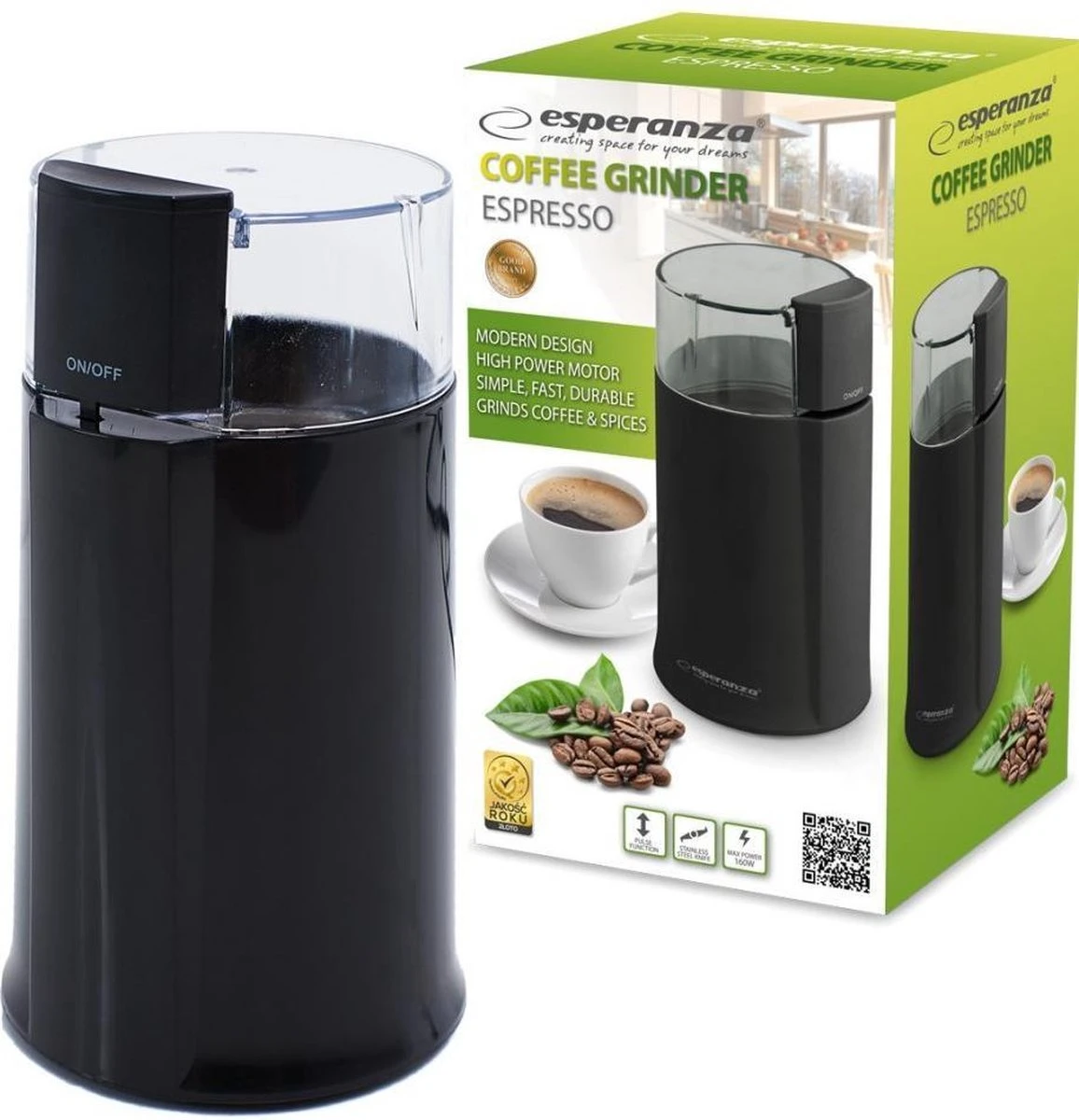 Esperanza ECK001K Bonenmaler - Elektrische Koffiemolen/Koffiemaler - Koffie Grinder - Werkt Ook Voor Kruiden En Specerijen - 160 W 4 Esperanza ECK001K Bonenmaler - Elektrische Koffiemolen/Koffiemaler - Koffie Grinder - Werkt Ook Voor Kruiden En Specerijen - 160 W - Afbeelding 2