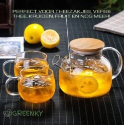 GREENKY Glazen Theepot Met Filter En Bamboe Deksel- Theekan - Duurzaam - Filter - Theehouder - Theeglas - Fruitkan - Schenkkan - Teapot - 1Liter - 1000ml -Keukenbenodigdheden 1191x1200 5