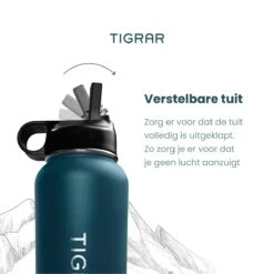 Tigrar - Waterfles - Drinkfles - Thermosfles 1 Liter Dubbelwandig - RVS - (Staal) Blauw - Incl. Extra Dop 3 Rietjes En Reiniger 14 Tigrar - Waterfles - Drinkfles - Thermosfles 1 Liter Dubbelwandig - RVS - (Staal) Blauw - Incl. Extra Dop 3 Rietjes En Reiniger -Keukenbenodigdheden 1198x1200