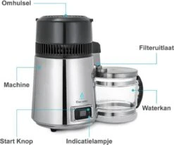 Destilleerketel - Destilleerapparaat - Water Destilleren - RVS Destilleerder - Compleet Pakket - Incl 3 Koolstoffilters En Gratis Schoonmaakmiddel - Zwart - Glazen Waterkan -Keukenbenodigdheden 1200x1000
