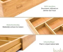 Budu Uitschuifbare Bamboe Bestekbak #45 (45 Cm Diep) - Bestekcassette Hout - Besteklade - 45 X 30,6 - 50 Cm - 6/8 Vakken -Keukenbenodigdheden 1200x1000 5
