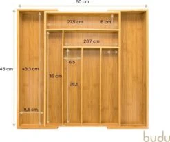 Budu Uitschuifbare Bamboe Bestekbak #45 (45 Cm Diep) - Bestekcassette Hout - Besteklade - 45 X 30,6 - 50 Cm - 6/8 Vakken -Keukenbenodigdheden 1200x1000 6