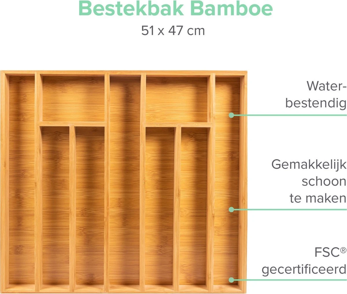 Grote Bestekbak Bamboe 51x47cm | Besteklade Van Coninx | Bestekhouder | Opbergbak | Duurzaam | Voor Laden Van 47cm Diep 9 Grote Bestekbak Bamboe 51x47cm | Besteklade Van Coninx | Bestekhouder | Opbergbak | Duurzaam | Voor Laden Van 47cm Diep - Afbeelding 7