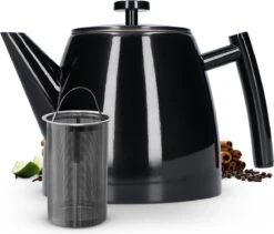Vaja® Theepot Juliette Met Filter - Dubbelwandig -Theekan 1.0L - Glimmend Zwart -Keukenbenodigdheden 1200x1024 1