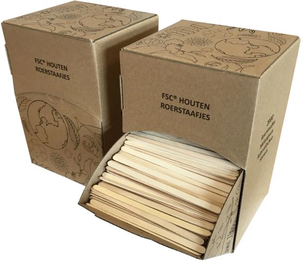 Natureko - Houten Roerstaafjes (FSC) 110mm - 2000 Stuks 4 Natureko - Houten Roerstaafjes (FSC) 110mm - 2000 Stuks - Afbeelding 2