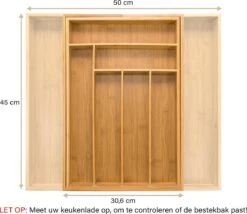 Budu Uitschuifbare Bamboe Bestekbak #45 (45 Cm Diep) - Bestekcassette Hout - Besteklade - 45 X 30,6 - 50 Cm - 6/8 Vakken -Keukenbenodigdheden 1200x1041 1