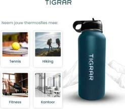 Tigrar - Waterfles - Drinkfles - Thermosfles 1 Liter Dubbelwandig - RVS - (Staal) Blauw - Incl. Extra Dop 3 Rietjes En Reiniger 15 Tigrar - Waterfles - Drinkfles - Thermosfles 1 Liter Dubbelwandig - RVS - (Staal) Blauw - Incl. Extra Dop 3 Rietjes En Reiniger -Keukenbenodigdheden 1200x1044
