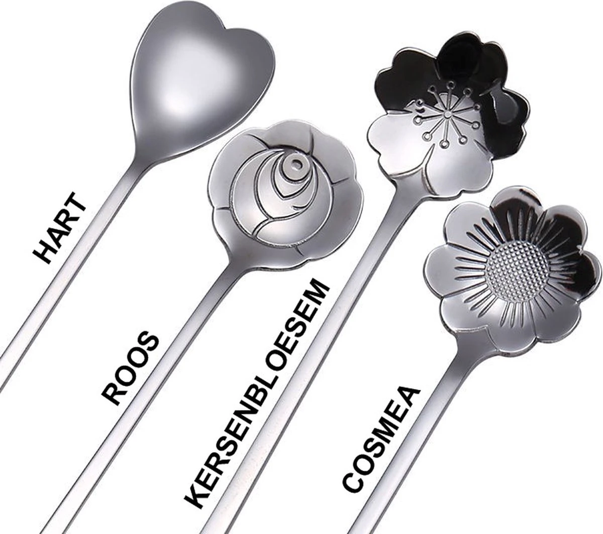 Fako Bijoux® - 4 Lange Lepels Bloem Motief - Latte Macchiato - Longdrink - Cocktail - Dessert - IJs - Koffie - Zilver - 4 Stuks - Bewaarzakje 5 Fako Bijoux® - 4 Lange Lepels Bloem Motief - Latte Macchiato - Longdrink - Cocktail - Dessert - IJs - Koffie - Zilver - 4 Stuks - Bewaarzakje - Afbeelding 3