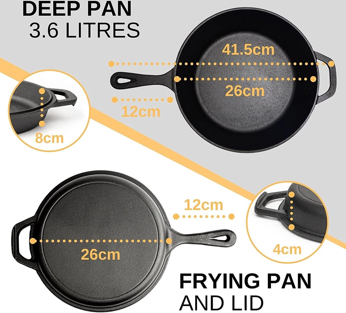 Nuovva 2-in-1 Gietijzeren Steelpan En Braadpan Of Grillplaat Met Dubbel Functie Koekenpan Deksel - 3 Liter - 26cm 7 Nuovva 2-in-1 Gietijzeren Steelpan En Braadpan Of Grillplaat Met Dubbel Functie Koekenpan Deksel - 3 Liter - 26cm - Afbeelding 5