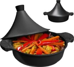Keukenbenodigdheden 40 BIKO | Luxe Aluminium Tajine Inductie| Tagine | Geschikt Voor 4-8 Personen - Inductie - Zwart