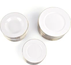 LeRijn® Serviesset Deventer 12 Persoons - 36 Delig - Licht Crème Wit Met Gouden Rand En Motief - Dinerborden - Soepborden - Dessertborden - Borden Servies - Bordenset -Keukenbenodigdheden 1200x1100 1