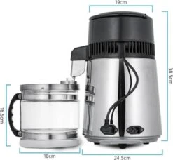 Destilleerketel - Destilleerapparaat - Water Destilleren - RVS Destilleerder - Compleet Pakket - Incl 3 Koolstoffilters En Gratis Schoonmaakmiddel - Zwart - Glazen Waterkan -Keukenbenodigdheden 1200x1109