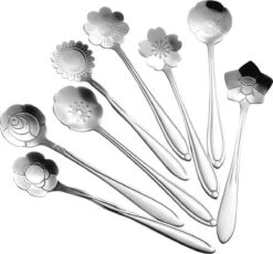 Fako Bijoux® - Bloemen Lepels Set - Theelepel / Koffielepel - 12cm - Zilver - 8 Stuks -Keukenbenodigdheden 1200x1115 2