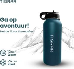 Tigrar - Waterfles - Drinkfles - Thermosfles 1 Liter Dubbelwandig - RVS - (Staal) Blauw - Incl. Extra Dop 3 Rietjes En Reiniger 18 Tigrar - Waterfles - Drinkfles - Thermosfles 1 Liter Dubbelwandig - RVS - (Staal) Blauw - Incl. Extra Dop 3 Rietjes En Reiniger -Keukenbenodigdheden 1200x1117