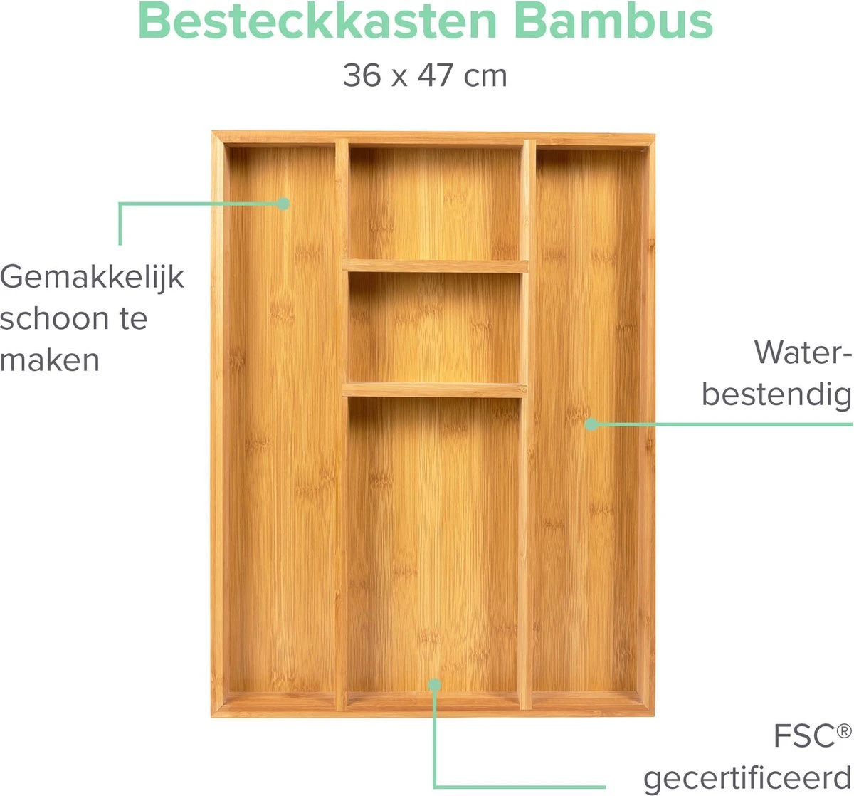 Coninx Bestekbak Bamboe 36CM Breed - Besteklade - Opbergbak - Duurzaam - Voor Laden Vanaf 47cm Diep 9 Coninx Bestekbak Bamboe 36CM Breed - Besteklade - Opbergbak - Duurzaam - Voor Laden Vanaf 47cm Diep - Afbeelding 7