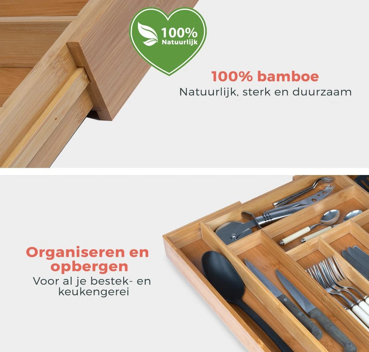 KitchenBrothers Bestekbak - Verstelbare Besteklade - 30 Tot 44.5cm - Bamboehout 7 KitchenBrothers Bestekbak - Verstelbare Besteklade - 30 Tot 44.5cm - Bamboehout - Afbeelding 5