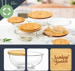 Klarstein Glazen Serveerschaal Met Bamboe Deksel - Afwasmachinebestendig - Veelzijdig Inzetbaar -Keukenbenodigdheden 1200x1144