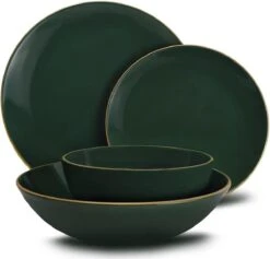 Keremika Serviesset 24 Delig 6 Persoons - Bordenset - Dinerborden - Aardewerk - Groen Met Goude Randen -Keukenbenodigdheden 1200x1149 1