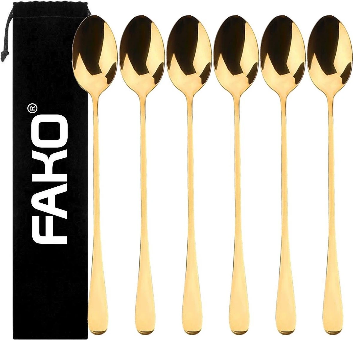 Fako Bijoux® - 6 Lange Lepels - Latte Macchiato - Longdrink - Cocktail - Dessert - IJs - Koffie - Goud - 6 Stuks - Bewaarzakje 3 Fako Bijoux® - 6 Lange Lepels - Latte Macchiato - Longdrink - Cocktail - Dessert - IJs - Koffie - Goud - 6 Stuks - Bewaarzakje