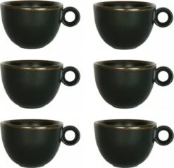 Cappuccinokopje - 200ml - Mosterdman - 6 Kopjes Mat Zwart Gloomy