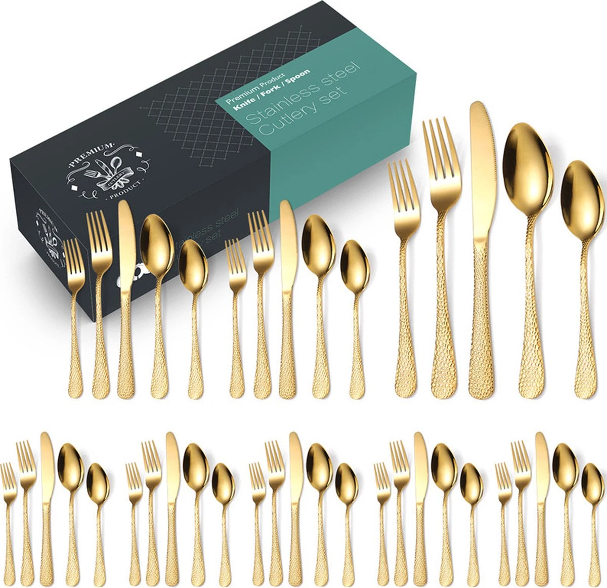 40-delige RVS Snakeskin Bestekset- Geschikt Voor8-personen -trendy Design-goud 3 40-delige RVS Snakeskin Bestekset- Geschikt Voor8-personen -trendy Design-goud
