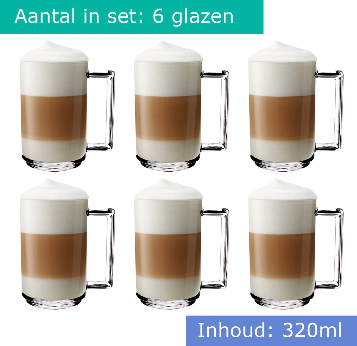 Luxe Latte Macchiato Glazen - Koffieglazen - Cappuccino Glazen - Latte Glazen - 320 ML - Set Van 6 5 Luxe Latte Macchiato Glazen - Koffieglazen - Cappuccino Glazen - Latte Glazen - 320 ML - Set Van 6 - Afbeelding 3