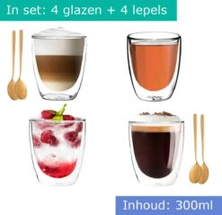 Dubbelwandige Koffieglazen - Cappuccino Glazen - Dubbelwandige Theeglazen - 300ML - 4x - Gratis Lepels 17 Dubbelwandige Koffieglazen - Cappuccino Glazen - Dubbelwandige Theeglazen - 300ML - 4x - Gratis Lepels -Keukenbenodigdheden 1200x1163 5