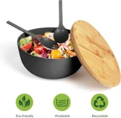 Smart Kitchen Grote Slakom Set Met Bamboe Deksel – Saladeschaal 25cm – Serveerschaal – Fruitschaal – Mengkom – Zwart 11 Smart Kitchen Grote Slakom Set Met Bamboe Deksel – Saladeschaal 25cm – Serveerschaal – Fruitschaal – Mengkom – Zwart -Keukenbenodigdheden 1200x1170 3