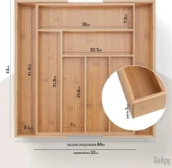 Gadgy Uitschuifbare Bestekbak - Uitschuifbare Bestekcassette Hout - Besteklade - Ladeverdeler - 6/8 Vakken - Bamboe -Keukenbenodigdheden 1200x1173 7