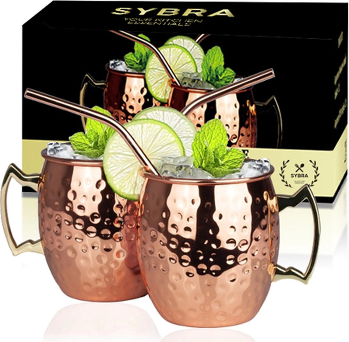 Sybra Moscow Mule Bekers - Cocktail Glazen - Set Van 2 Met RVS Rietjes 3 Sybra Moscow Mule Bekers - Cocktail Glazen - Set Van 2 Met RVS Rietjes
