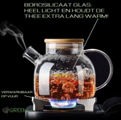 GREENKY Glazen Theepot Met Filter En Bamboe Deksel- Theekan - Duurzaam - Filter - Theehouder - Theeglas - Fruitkan - Schenkkan - Teapot - 1Liter - 1000ml -Keukenbenodigdheden 1200x1189 1