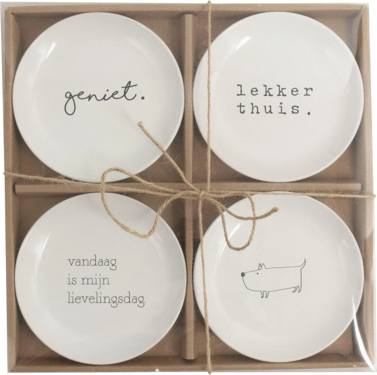 Bord Set Van 4 Stuks ø15cm . Met Tekst Geniet / Lekker/ Vandaag Is Mijn Lievelingsdag /hondje Gusta 3 Bord Set Van 4 Stuks ø15cm . Met Tekst Geniet / Lekker/ Vandaag Is Mijn Lievelingsdag /hondje Gusta