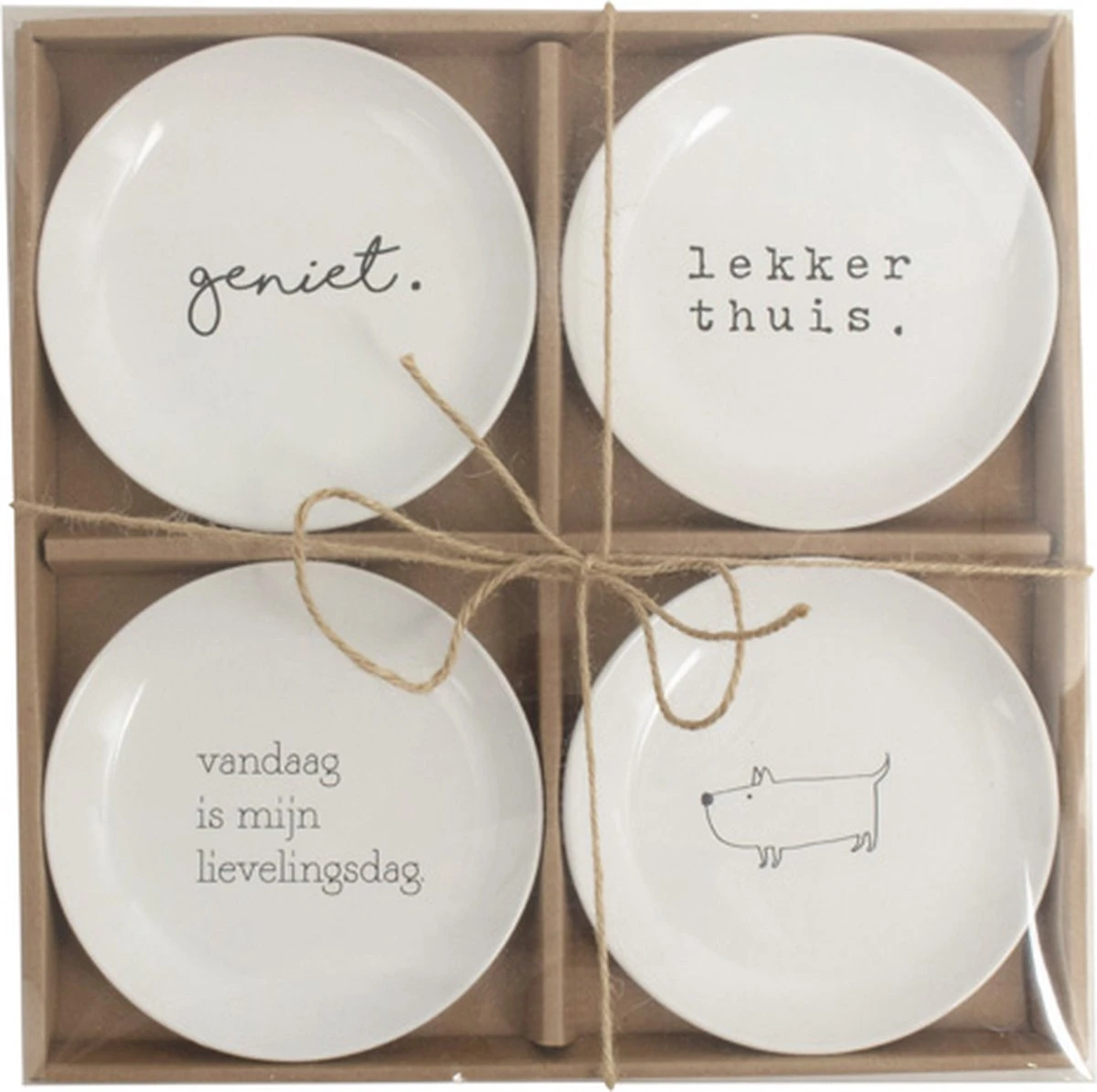 Bord Set Van 4 Stuks ø15cm . Met Tekst Geniet / Lekker/ Vandaag Is Mijn Lievelingsdag /hondje Gusta 12 Bord Set Van 4 Stuks ø15cm . Met Tekst Geniet / Lekker/ Vandaag Is Mijn Lievelingsdag /hondje Gusta - Afbeelding 10