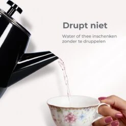 Vaja® Theepot Juliette Met Filter - Dubbelwandig -Theekan 1.0L - Glimmend Zwart -Keukenbenodigdheden 1200x1194 4