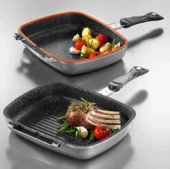Herenthal Dubbele Grillpan - Ø 28 Cm - Koekenpan - Keramische Pan - Marmeren Coating Met Antiaanbaklaag - PFAS & PFOA Vrij - Pan - Grill - Vermindert Geur, Rook En Oliespatten - Zilver -Keukenbenodigdheden 1200x1195 22