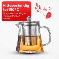 Procidi® Glazen Theepot Met Filter - Theekan Met Infuser - Dubbelwandig Borosilicaat Glas - Thee Thermoskan - Koffiekan 950 ML - Teapot -Keukenbenodigdheden 1200x1197 4
