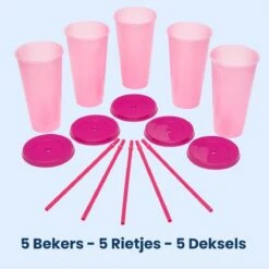 Herbruikbare Bekers Met Rietje En Deksel Van Plastic – Starbucks Design – Drinkbekers Met Rietje – Kleur Veranderende Beker – 5 Pack -Keukenbenodigdheden 1200x1198 5
