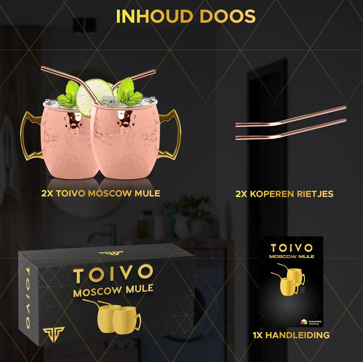 Toivo Moscow Mule Bekers Deluxe 2 Stuks - Brons - 500 Ml - Inclusief RVS Rietjes - Cocktailglas - Bekers 9 Toivo Moscow Mule Bekers Deluxe 2 Stuks - Brons - 500 Ml - Inclusief RVS Rietjes - Cocktailglas - Bekers - Afbeelding 7