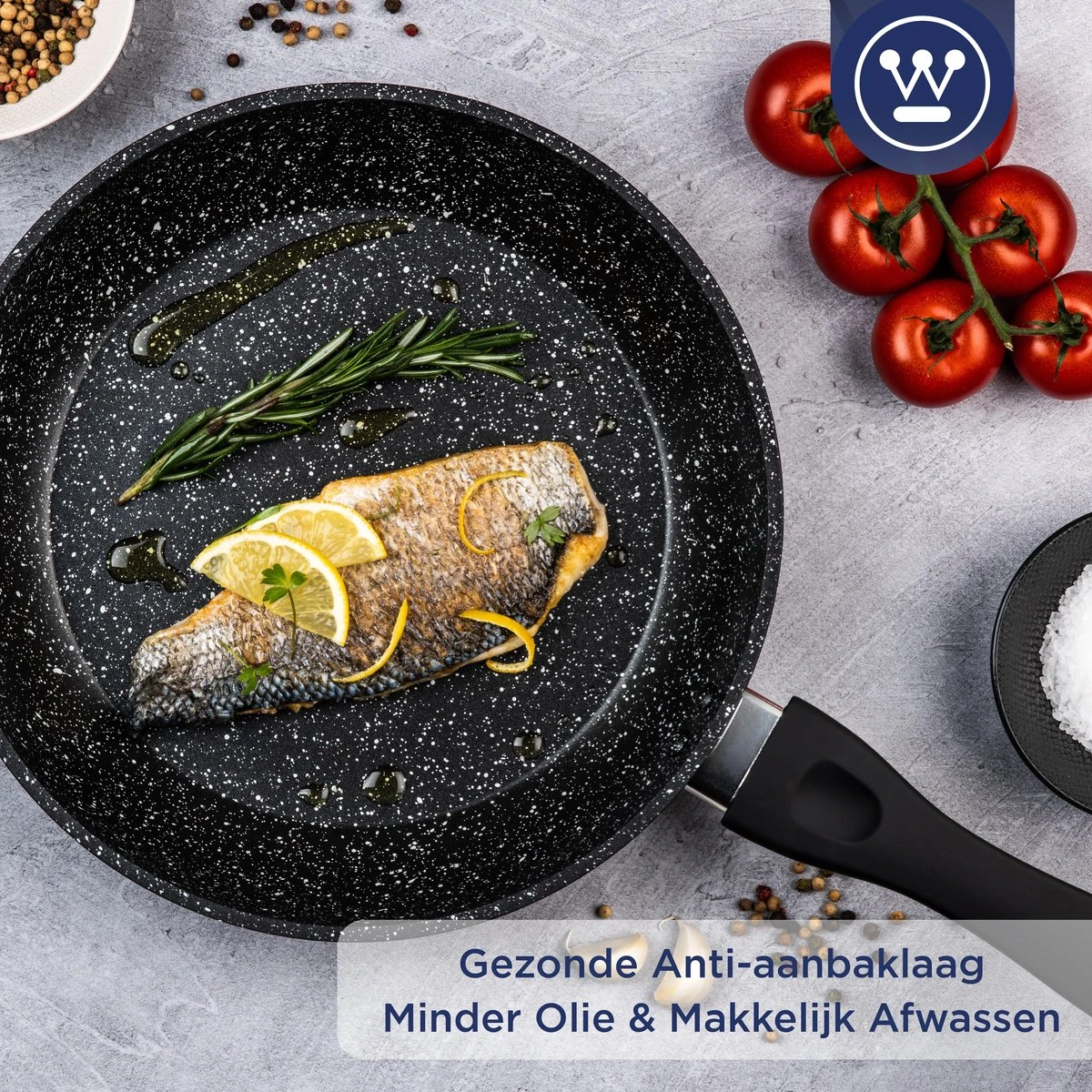 Westinghouse Koekenpan Inductie - Ø 28 Cm - Zwart Marmer 9 Westinghouse Koekenpan Inductie - Ø 28 Cm - Zwart Marmer - Afbeelding 7