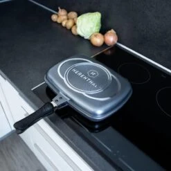Herenthal Dubbele Grillpan - Ø 28 Cm - Koekenpan - Keramische Pan - Marmeren Coating Met Antiaanbaklaag - PFAS & PFOA Vrij - Pan - Grill - Vermindert Geur, Rook En Oliespatten - Zilver -Keukenbenodigdheden 1200x1200 1326