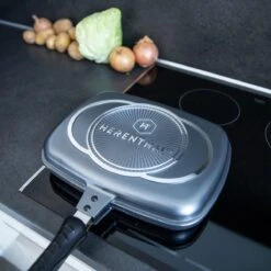 Herenthal Dubbele Grillpan - Ø 28 Cm - Koekenpan - Keramische Pan - Marmeren Coating Met Antiaanbaklaag - PFAS & PFOA Vrij - Pan - Grill - Vermindert Geur, Rook En Oliespatten - Zilver -Keukenbenodigdheden 1200x1200 1328