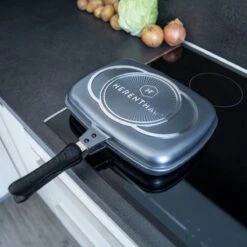 Herenthal Dubbele Grillpan - Ø 28 Cm - Koekenpan - Keramische Pan - Marmeren Coating Met Antiaanbaklaag - PFAS & PFOA Vrij - Pan - Grill - Vermindert Geur, Rook En Oliespatten - Zilver -Keukenbenodigdheden 1200x1200 1330