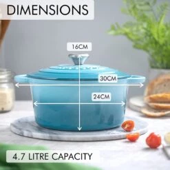 Nuovva Gietijzeren Braadpan Antiaanbaklaag Met Deksel - Sudderpan Blauw - Rond - Ø24 Cm - 4,7 Liter - 100% PFAS & PFOA Vrij - Geschikt Voor Alle Warmtebronnen - Elektrisch - Gas - Halogeen - Inductie – Keramisch -Keukenbenodigdheden 1200x1200 1383