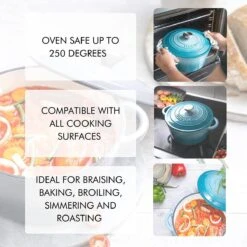 Nuovva Gietijzeren Braadpan Antiaanbaklaag Met Deksel - Sudderpan Blauw - Rond - Ø24 Cm - 4,7 Liter - 100% PFAS & PFOA Vrij - Geschikt Voor Alle Warmtebronnen - Elektrisch - Gas - Halogeen - Inductie – Keramisch -Keukenbenodigdheden 1200x1200 1384