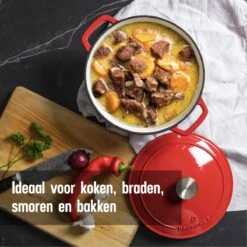 Daumonet Carême Rouge Gietijzeren Braadpan - Sudderpan Kersen Rood - Rond - Ø26 Cm - 4,4 Liter - PFAS & PFOA Vrij - Emaille - Geschikt Voor Alle Warmtebronnen - Elektrisch - Gas - Halogeen - Inductie - Keramisch - Vaatwasserbestendig 15 Daumonet Carême Rouge Gietijzeren Braadpan - Sudderpan Kersen Rood - Rond - Ø26 Cm - 4,4 Liter - PFAS & PFOA Vrij - Emaille - Geschikt Voor Alle Warmtebronnen - Elektrisch - Gas - Halogeen - Inductie - Keramisch - Vaatwasserbestendig -Keukenbenodigdheden 1200x1200 1391