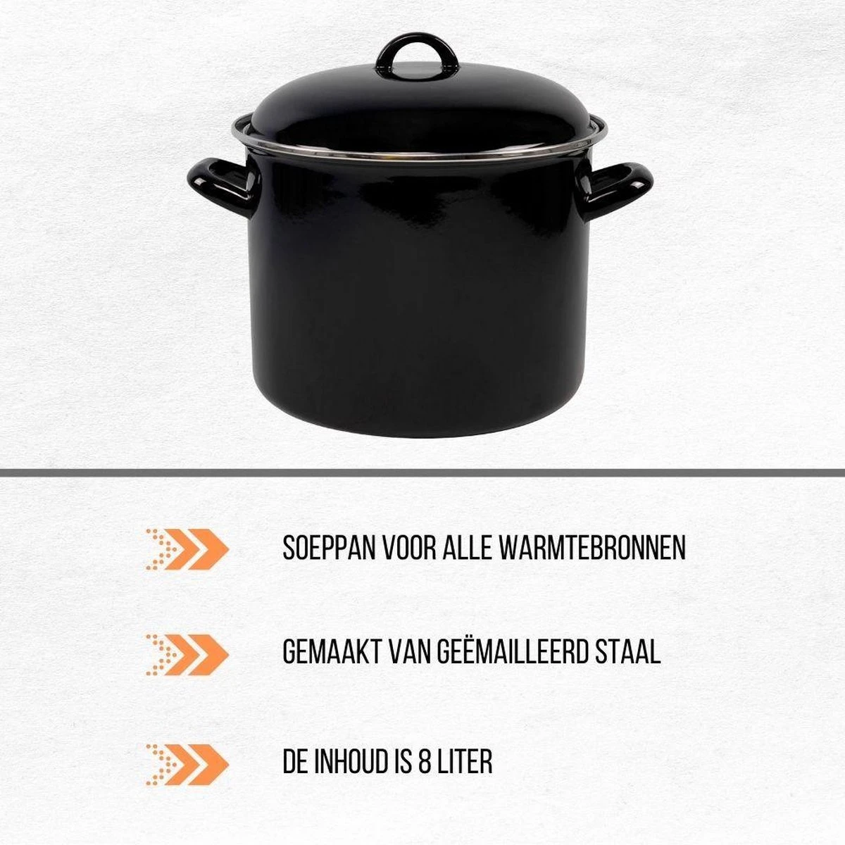Orange85 Soeppan - Stamppot Pan - Inductie - Zwart - 8 Liter - Staal - Alle Warmtebronnen 4 Orange85 Soeppan - Stamppot Pan - Inductie - Zwart - 8 Liter - Staal - Alle Warmtebronnen - Afbeelding 2