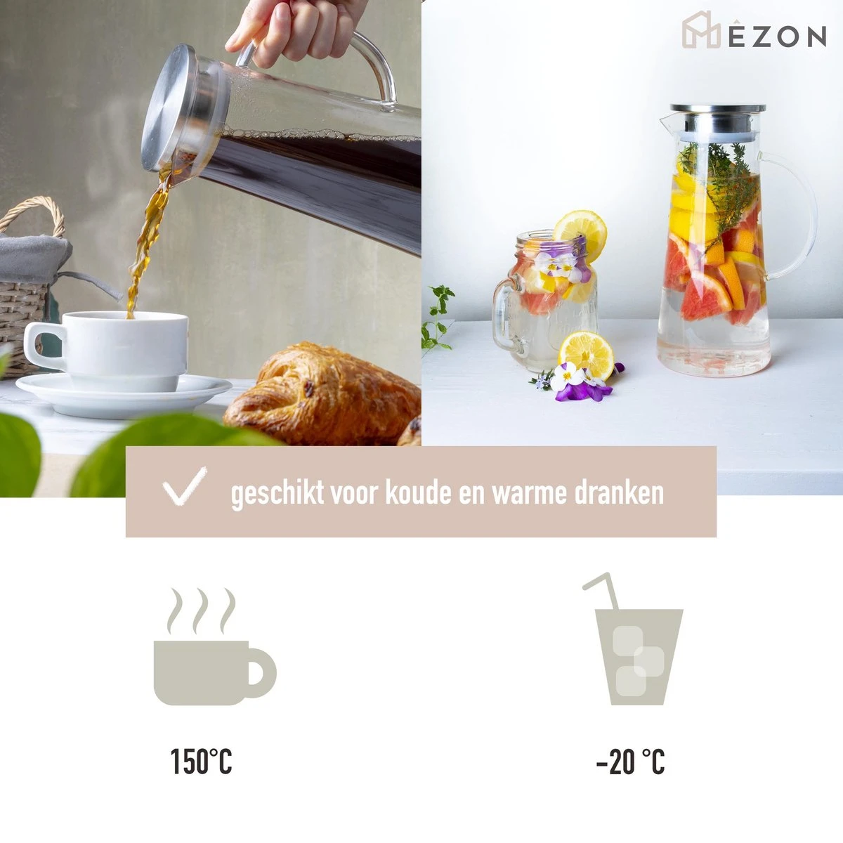 MÊZON® Schenkkan - Glazen Waterkan - Waterkaraf Voor Fruitwater - Multifunctionele Decanteer Karaf - Kan Met Deksel - 1.5L Capaciteit 5 MÊZON® Schenkkan - Glazen Waterkan - Waterkaraf Voor Fruitwater - Multifunctionele Decanteer Karaf - Kan Met Deksel - 1.5L Capaciteit - Afbeelding 4