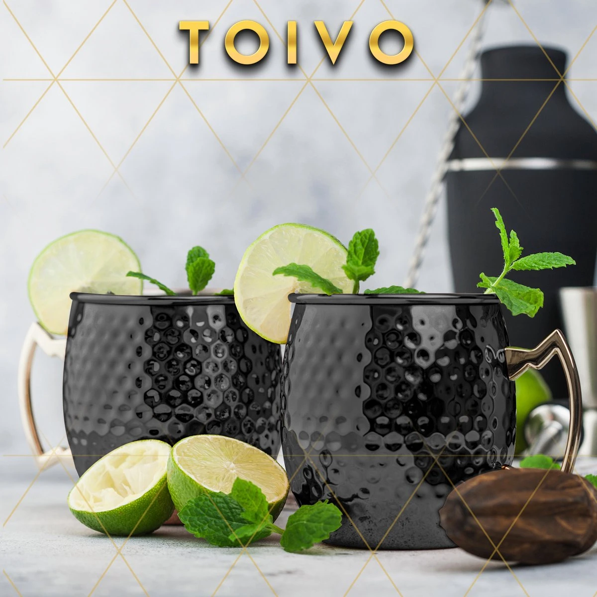 Toivo Moscow Mule Bekers Deluxe 2 Stuks - Zwart - Inclusief RVS Rietjes - 500 Ml - Cocktailglas - Bekers 8 Toivo Moscow Mule Bekers Deluxe 2 Stuks - Zwart - Inclusief RVS Rietjes - 500 Ml - Cocktailglas - Bekers - Afbeelding 6
