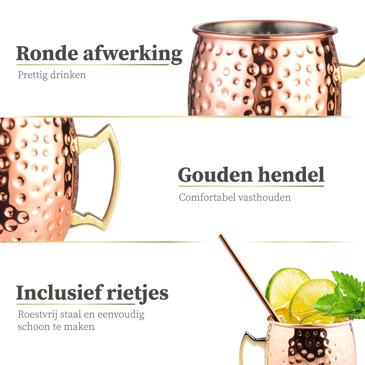 Sybra Moscow Mule Bekers - Cocktail Glazen - Set Van 2 Met RVS Rietjes 4 Sybra Moscow Mule Bekers - Cocktail Glazen - Set Van 2 Met RVS Rietjes - Afbeelding 2